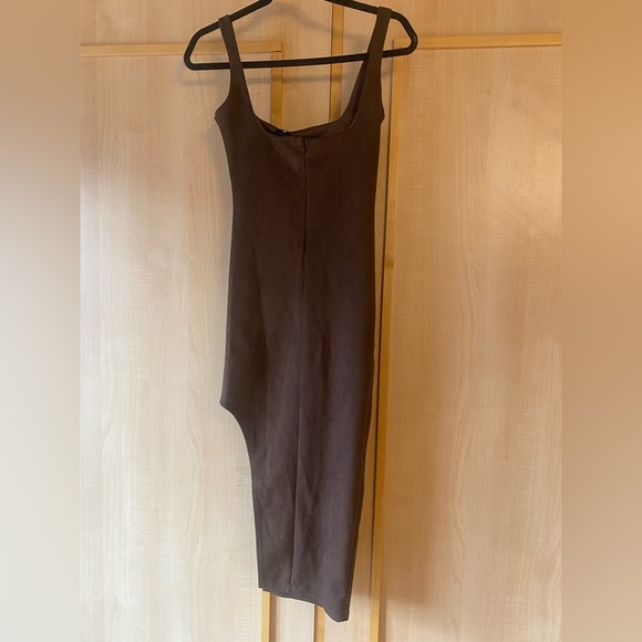New!!! Missguided Chocolate Brown Faux Suede MIDI Cut-Out Dress Size 2 - Picture 12 of 12